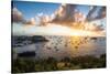 Sunset over the luxury yachts, in the harbour of Gustavia, St. Barth (Saint Barthelemy), Lesser Ant-Michael Runkel-Stretched Canvas