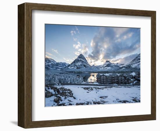 Sunset over the Many Glacier Hotel, Glacier National Park, Montana.-Steven Gnam-Framed Photographic Print