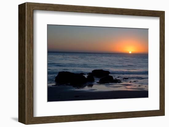 Sunset over the ocean, with rocks in the foreground, San Simeon, California-Ethel Davies-Framed Photographic Print