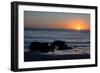 Sunset over the ocean, with rocks in the foreground, San Simeon, California-Ethel Davies-Framed Photographic Print