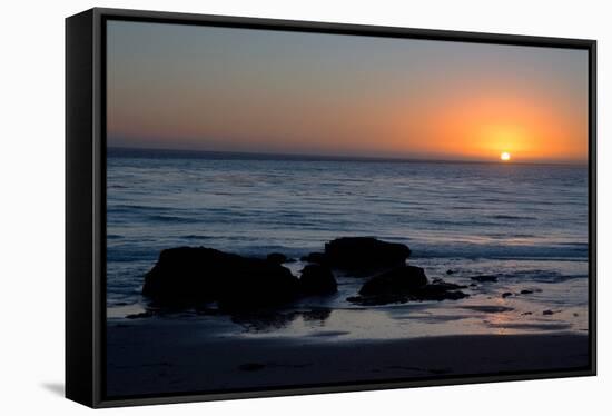 Sunset over the ocean, with rocks in the foreground, San Simeon, California-Ethel Davies-Framed Stretched Canvas