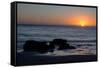 Sunset over the ocean, with rocks in the foreground, San Simeon, California-Ethel Davies-Framed Stretched Canvas
