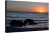 Sunset over the ocean, with rocks in the foreground, San Simeon, California-Ethel Davies-Stretched Canvas