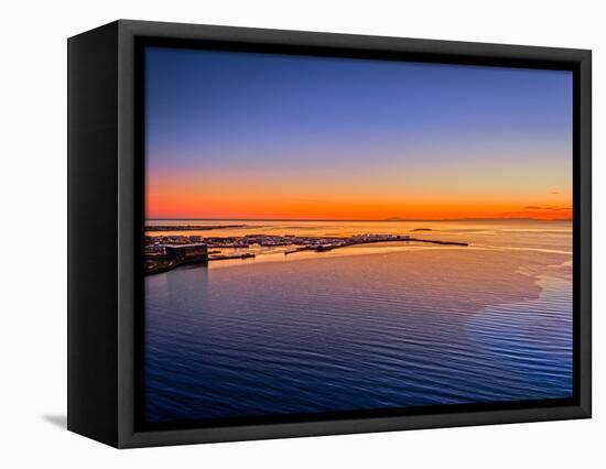 Sunset over the outer harbor of Reykjavik, Reykjavik, Iceland-null-Framed Stretched Canvas