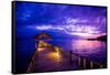 Sunset over the Pier, Hotel Seraya, Flores Island, Indonesia, Southeast Asia, Asia-Laura Grier-Framed Stretched Canvas