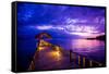 Sunset over the Pier, Hotel Seraya, Flores Island, Indonesia, Southeast Asia, Asia-Laura Grier-Framed Stretched Canvas