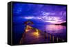 Sunset over the Pier, Hotel Seraya, Flores Island, Indonesia, Southeast Asia, Asia-Laura Grier-Framed Stretched Canvas