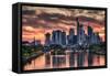 Sunset over the River Main and Frankfurt city skyline, Frankfurt, Hesse, Germany-Alan Novelli-Framed Stretched Canvas