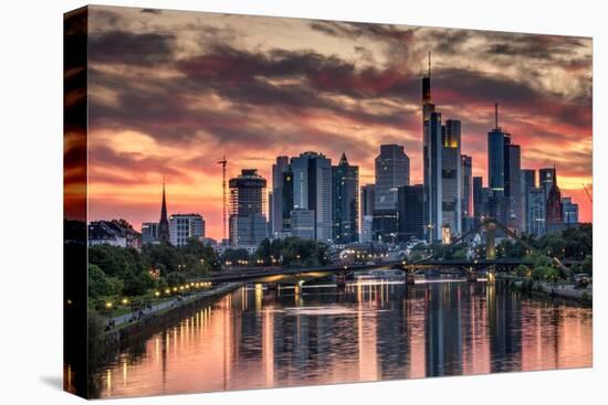 Sunset over the River Main and Frankfurt city skyline, Frankfurt, Hesse, Germany-Alan Novelli-Stretched Canvas
