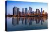 Sunset over the Tall Skyscrapers of Chicago from Navy Pier with Artificial Water Reflection-Steve Heap-Stretched Canvas
