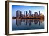 Sunset over the Tall Skyscrapers of Chicago from Navy Pier with Artificial Water Reflection-Steve Heap-Framed Photographic Print