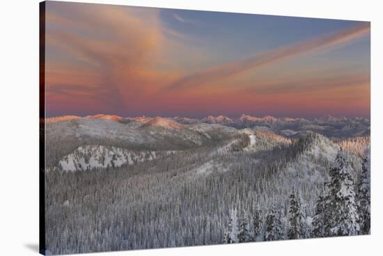 Sunset over the Whitefish Range and Flower Point in Whitefish, Montana-Chuck Haney-Stretched Canvas