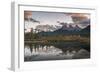 Sunset over Three Sisters in Autumn near Banff National Park, Canmore, Alberta, Canada-Jon Reaves-Framed Photographic Print