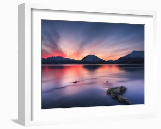 Sunset over Tjeldsundet, Troms County, Norway-Stocktrek Images-Framed Photographic Print