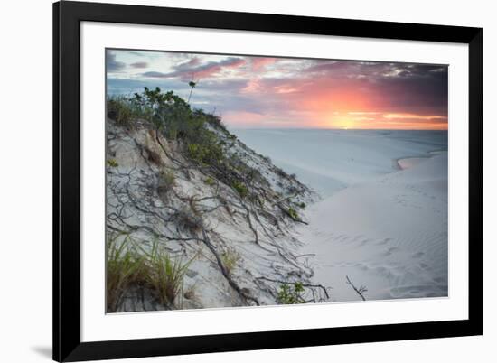 Sunset over Two Lagoons in Brazil's Lencois Maranhenses Sand Dunes-Alex Saberi-Framed Photographic Print