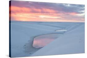 Sunset over Two Lagoons in Lencois Maranhenses National Park-Alex Saberi-Stretched Canvas