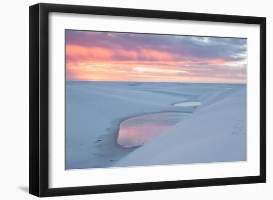 Sunset over Two Lagoons in Lencois Maranhenses National Park-Alex Saberi-Framed Photographic Print