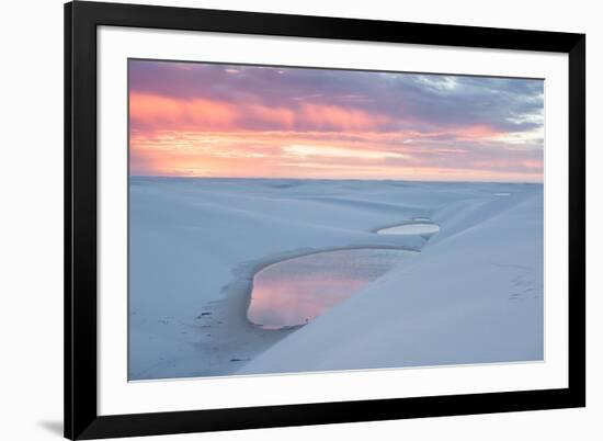 Sunset over Two Lagoons in Lencois Maranhenses National Park-Alex Saberi-Framed Photographic Print