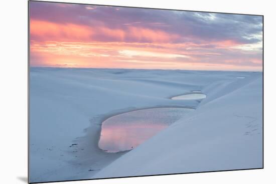 Sunset over Two Lagoons in Lencois Maranhenses National Park-Alex Saberi-Mounted Photographic Print