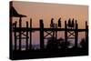 Sunset over U Bein Bridge, Taungthman Lake, U Bein, Amarapura, Myanmar (Burma), Asia-Nathalie Cuvelier-Stretched Canvas