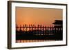 Sunset over U Bein Bridge, Taungthman Lake, U Bein, Amarapura, Myanmar (Burma), Asia-Nathalie Cuvelier-Framed Photographic Print