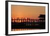 Sunset over U Bein Bridge, Taungthman Lake, U Bein, Amarapura, Myanmar (Burma), Asia-Nathalie Cuvelier-Framed Photographic Print