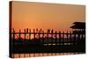 Sunset over U Bein Bridge, Taungthman Lake, U Bein, Amarapura, Myanmar (Burma), Asia-Nathalie Cuvelier-Stretched Canvas