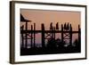 Sunset over U Bein Bridge, Taungthman Lake, U Bein, Amarapura, Myanmar (Burma), Asia-Nathalie Cuvelier-Framed Photographic Print