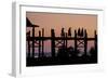 Sunset over U Bein Bridge, Taungthman Lake, U Bein, Amarapura, Myanmar (Burma), Asia-Nathalie Cuvelier-Framed Photographic Print