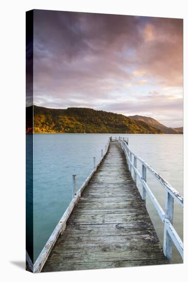 Sunset over Wharf in Idyllic Kenepuru Sound, Marlborough Sounds, South Island, New Zealand-Doug Pearson-Stretched Canvas