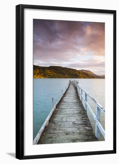 Sunset over Wharf in Idyllic Kenepuru Sound, Marlborough Sounds, South Island, New Zealand-Doug Pearson-Framed Photographic Print