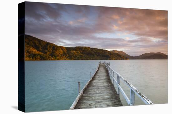 Sunset over Wharf in Idyllic Kenepuru Sound, Marlborough Sounds, South Island, New Zealand-Doug Pearson-Stretched Canvas