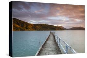 Sunset over Wharf in Idyllic Kenepuru Sound, Marlborough Sounds, South Island, New Zealand-Doug Pearson-Stretched Canvas