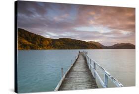 Sunset over Wharf in Idyllic Kenepuru Sound, Marlborough Sounds, South Island, New Zealand-Doug Pearson-Stretched Canvas