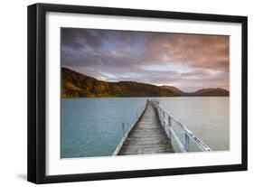 Sunset over Wharf in Idyllic Kenepuru Sound, Marlborough Sounds, South Island, New Zealand-Doug Pearson-Framed Photographic Print