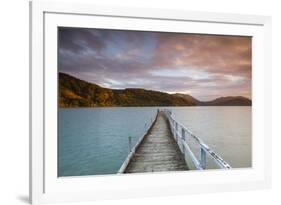 Sunset over Wharf in Idyllic Kenepuru Sound, Marlborough Sounds, South Island, New Zealand-Doug Pearson-Framed Photographic Print