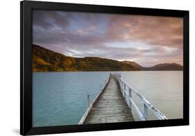 Sunset over Wharf in Idyllic Kenepuru Sound, Marlborough Sounds, South Island, New Zealand-Doug Pearson-Framed Photographic Print