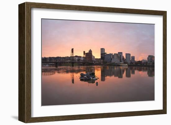 Sunset over Willamette River in Portland-jpldesigns-Framed Photographic Print