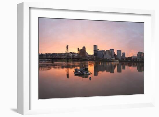 Sunset over Willamette River in Portland-jpldesigns-Framed Photographic Print