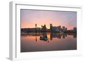 Sunset over Willamette River in Portland-jpldesigns-Framed Photographic Print