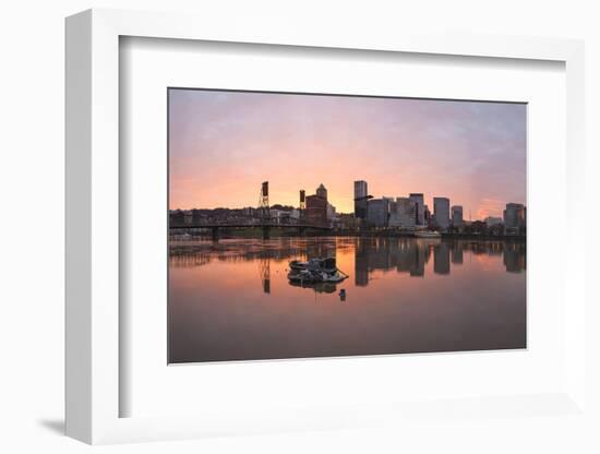 Sunset over Willamette River in Portland-jpldesigns-Framed Photographic Print