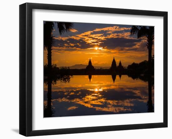 Sunset reflected in the infinity pool at Aureum Palace Hotel, Bagan, Mandalay Region, Myanmar-null-Framed Photographic Print