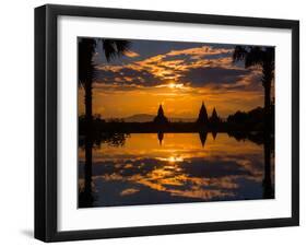 Sunset reflected in the infinity pool at Aureum Palace Hotel, Bagan, Mandalay Region, Myanmar-null-Framed Photographic Print