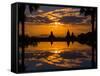 Sunset reflected in the infinity pool at Aureum Palace Hotel, Bagan, Mandalay Region, Myanmar-null-Framed Stretched Canvas