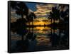 Sunset reflected in the infinity pool at Aureum Palace Hotel, Bagan, Mandalay Region, Myanmar-null-Framed Stretched Canvas
