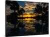 Sunset reflected in the infinity pool at Aureum Palace Hotel, Bagan, Mandalay Region, Myanmar-null-Stretched Canvas