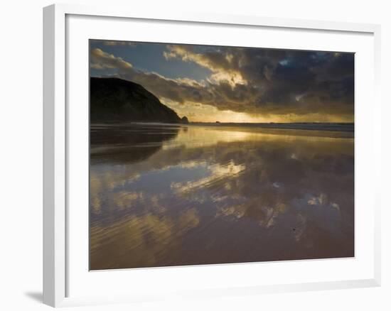 Sunset Reflected in Tidal Wash, Praia Do Castelejo Beach Near Vila Do Bispo, Algarve, Portugal-Neale Clarke-Framed Photographic Print