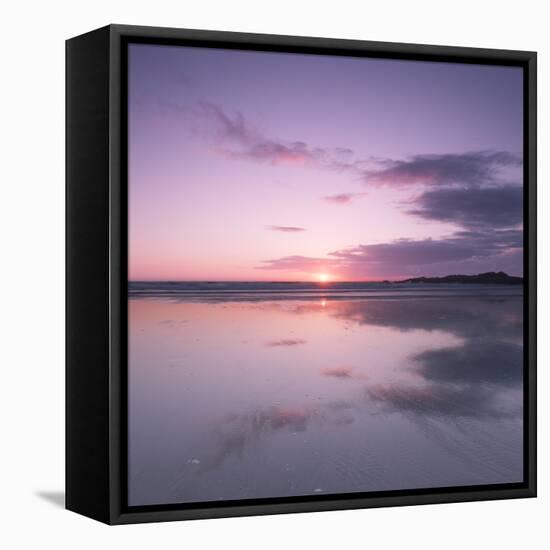 Sunset Reflected in Wet Sand and Sea on Crackington Haven Beach, Cornwall, England, UK, Europe-Ian Egner-Framed Stretched Canvas