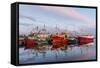 Sunset Reflected on the Commercial Fishing Fleet at Killybegs-Michael Nolan-Framed Stretched Canvas