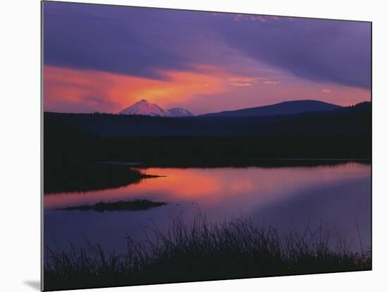 Sunset Reflecting in Upper Klamath Lake with Mt. Shasta, Upper Klamath National Wildlife Refuge-Steve Terrill-Mounted Photographic Print